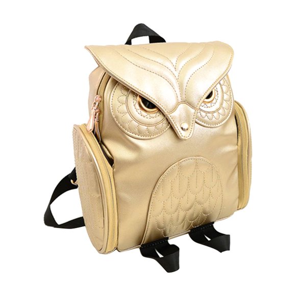 Mochila de piel sintética con diseño de búho para mujer y niña, estilo informal, moderna, para la escuela, para estudiantes (dorada)