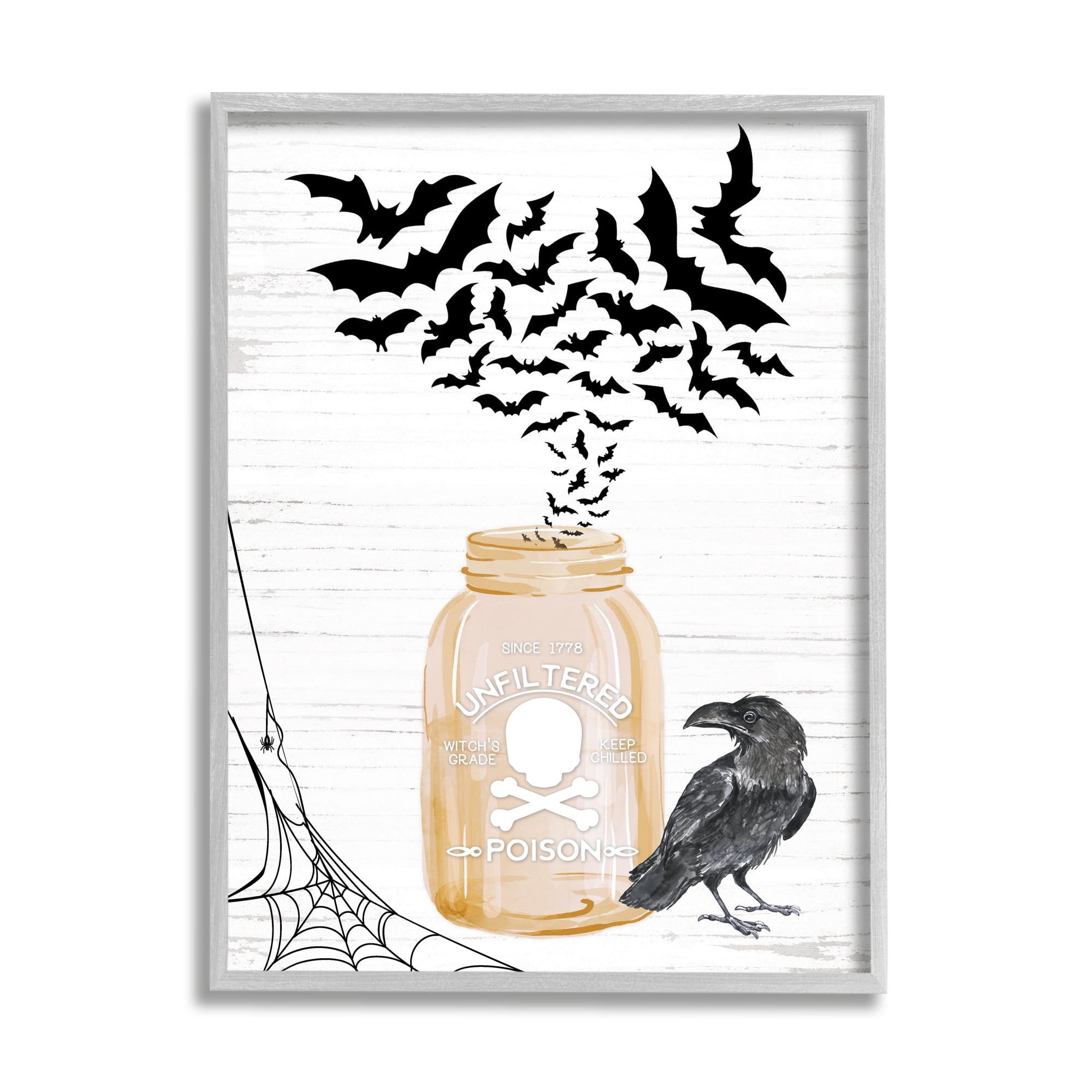 Spooky Bats Flying Black Raven Spider Web Animals & Insects Graphic Art Framed Art Print Wall Art