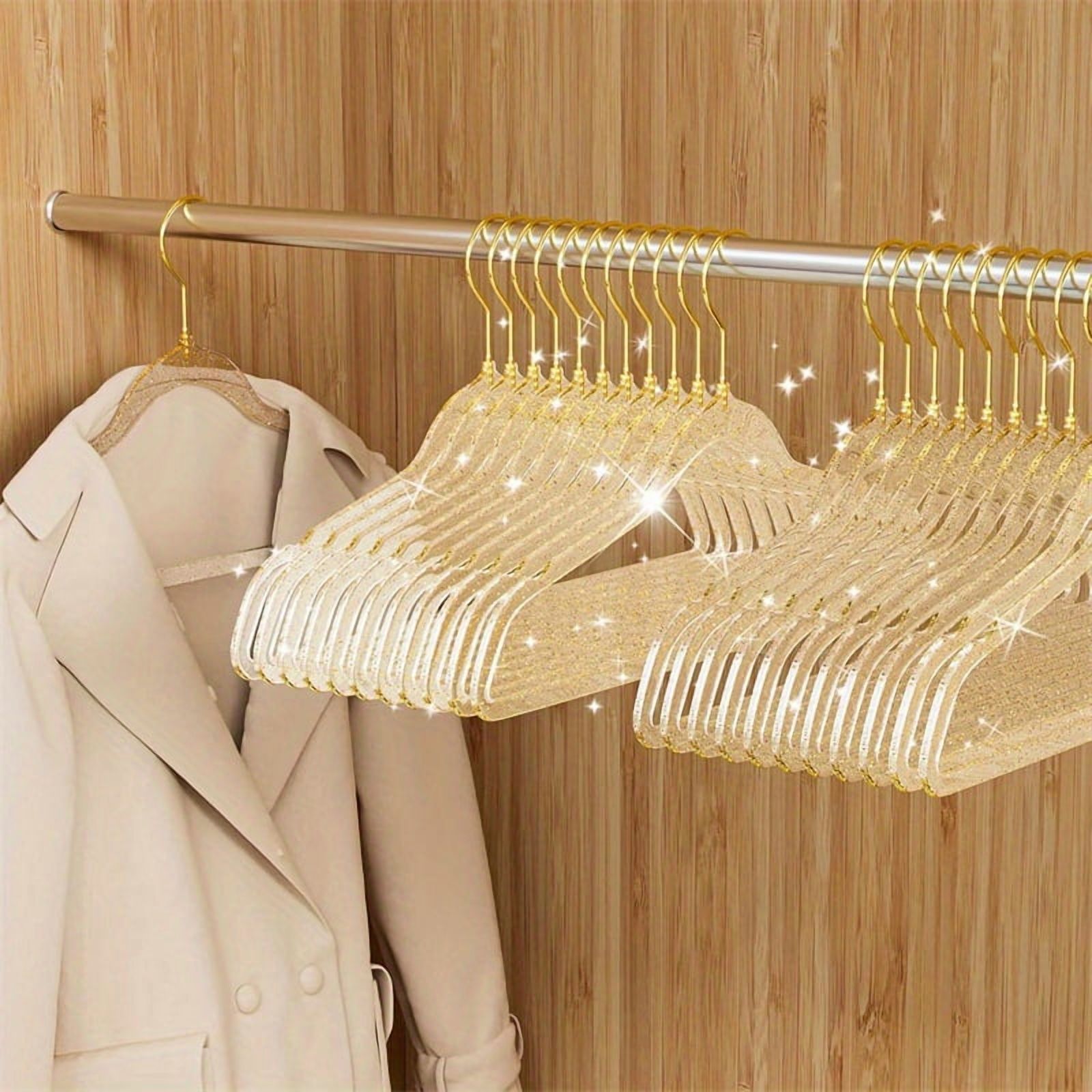5 Pack Premium Heavy Duty Glitter Acrylic Hangers, Clear Invisible Clothes Hangers, Durable Plastic Clothes Hangers with Bling Glitter, Pants, Suits, Shirts, Skirts& Dress Clothes, Closet Organizer
