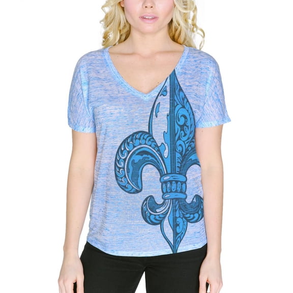 Mardi Gras Fleur De Lis In Blue Women's Slouchy V-Neck T Shirt Blue Marble X-LG