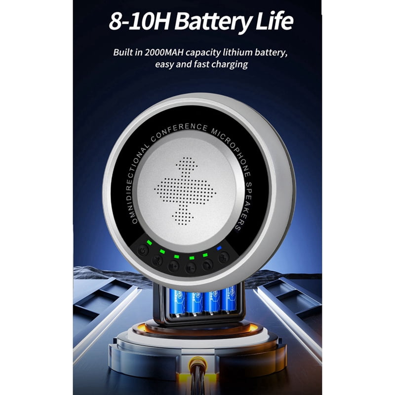USB Bluetooth Conference 360° Voice Capture Microphone for Video Conferences Online Courses Live Broadcasts Silver
