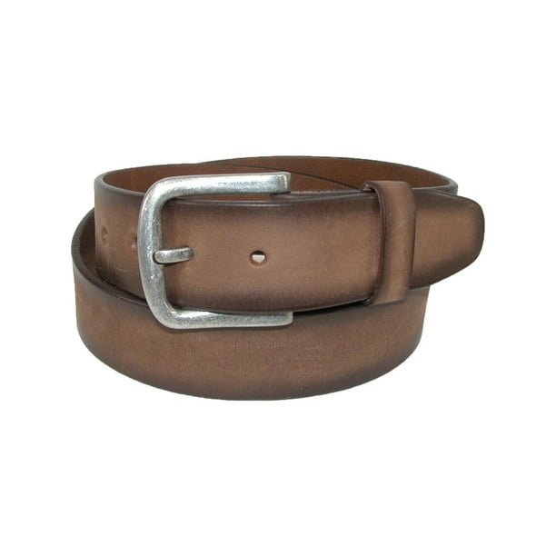CTM Size 44 Mens Burnished Leather Removable Buckle Bridle Belt, Tan
