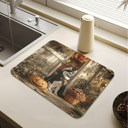 

Hallowween Husky Drying Mat Diatomaceous Earth Super Absorbent Non-slip Rubber Sole Heat Resistant 230 Degrees Fahrenheit 19.7×15.7in