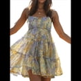 thumbnail image 2 of Vestido Bohemio Floral de Verano 2025 para Mujer, Corto, Sin Mangas, con Volantes y Tirantes Finos. Amarillo Púrpura S, 2 of 9