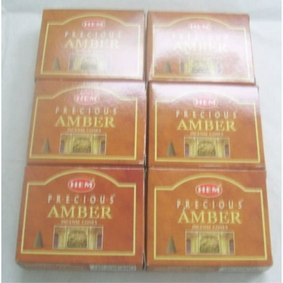 HEM Precious Amber Incense Cones, 6 Packs of 10 Cones = 60 Cones