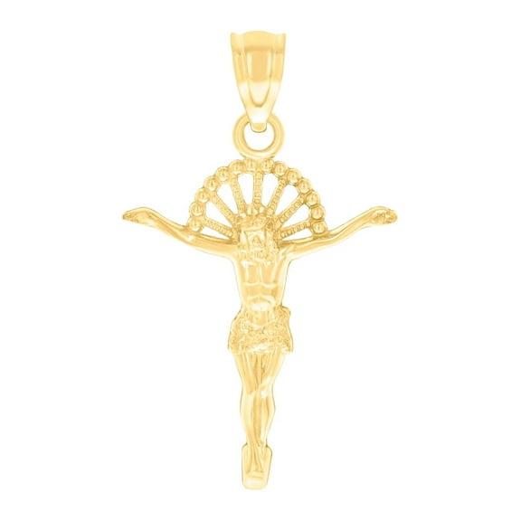 10k Yellow Gold Unisex Crucifix Religious Charm Pendant Necklace 26.5x15.4mm Wide Pendant for Women