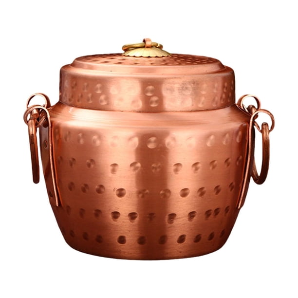 Olla de cobre para cocinar arroz con tapa, resistente, gruesa, hecha a mano, utensilios de cocina para restaurantes, hogares, campamentos, cocinas 18 cm