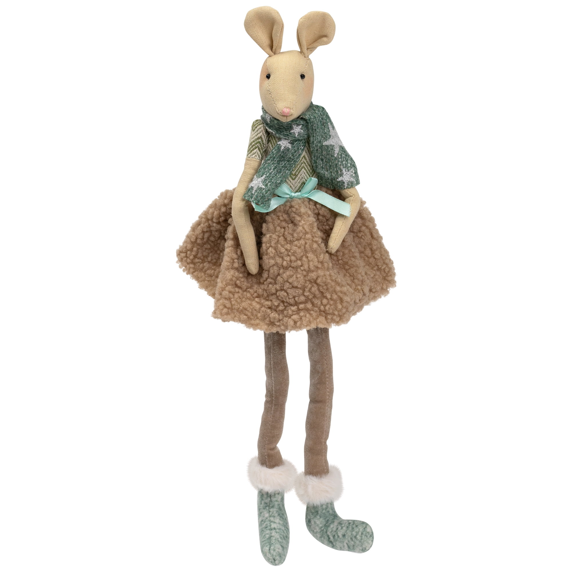 Northlight Sitting Girl Mouse in Plush Dress with Dangling Legs Christmas Figure - 18"