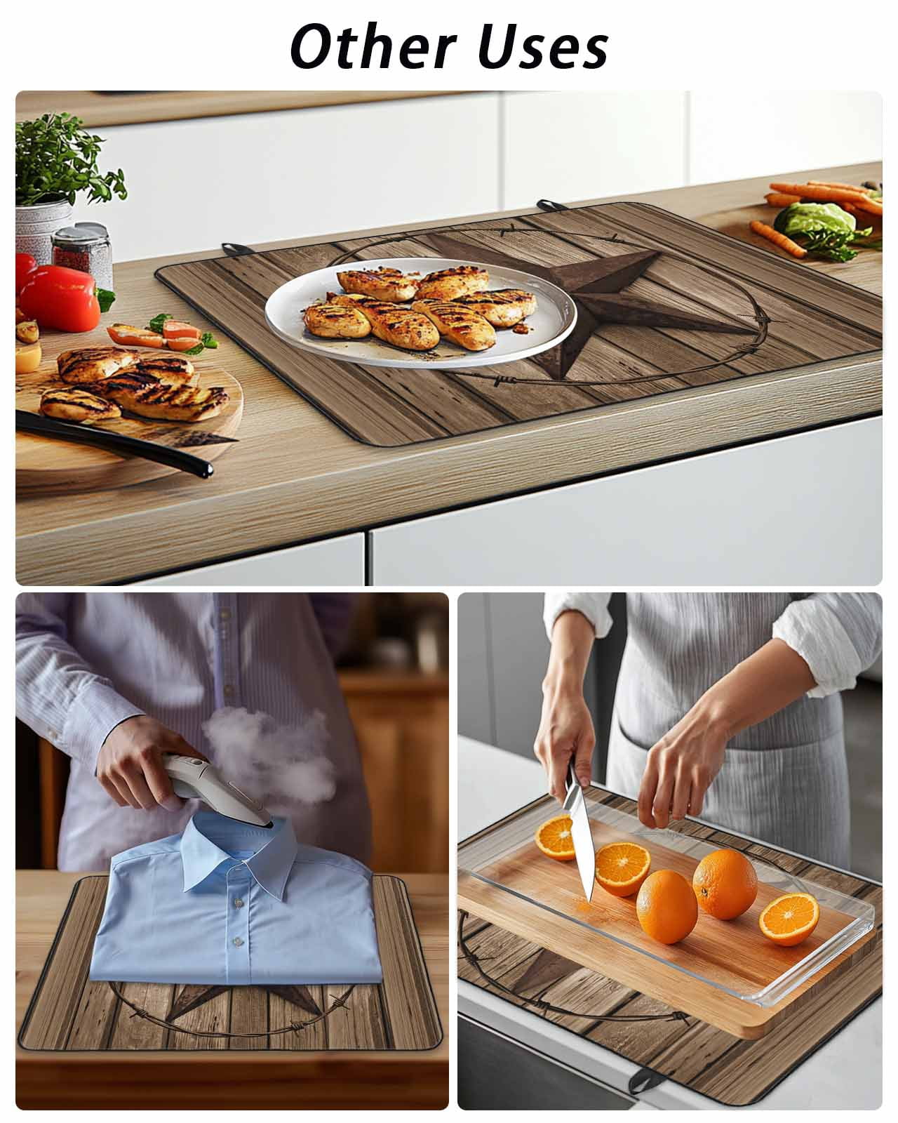 Stove Top Covers for Electric Stove, Western Star Retro Glass Stovetop Cover Protector, Brown Vintage Wood Grain Induction Cooktop Protector Oven Mat for Kitchen Countertop 24"x21"