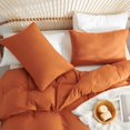 thumbnail image 6 of 2 Pieces 100% Washed Cotton Caramel Brown Solid color Duvet Cover Set Dark Orange Soft and Breathable Twin Bedding Set, 6 of 8