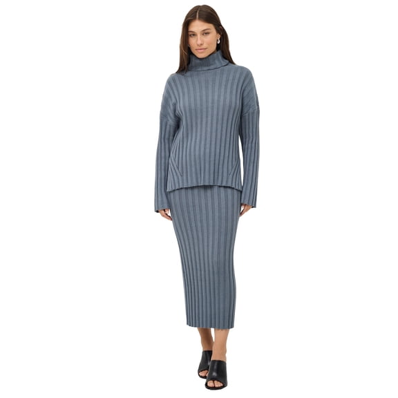 Ellos Plus Size Wide Ribbed Turtleneck Pullover With Hi-Low Hem
