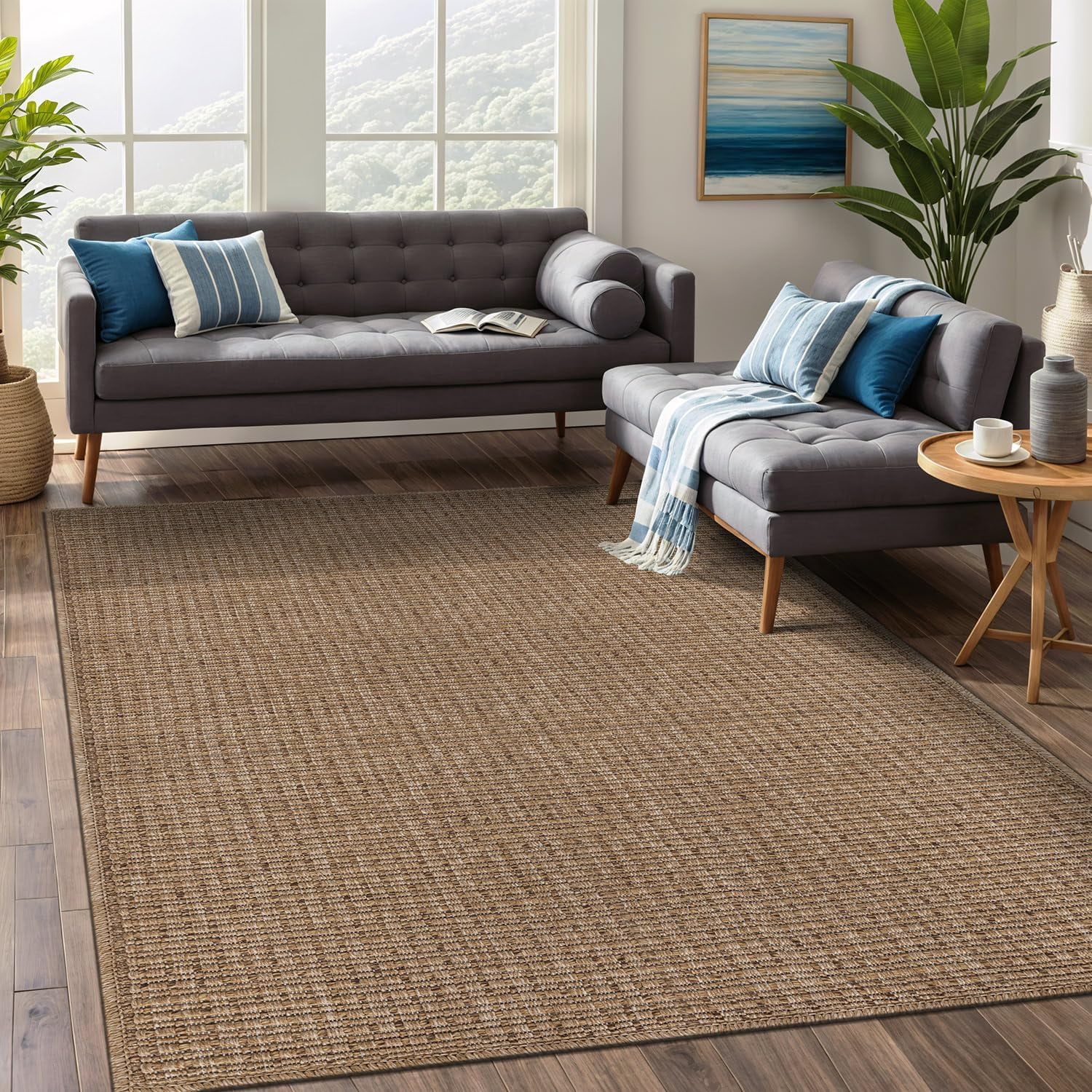 Beverly Rug Easy Jute Outdoor Indoor Non Shedding Easy-Cleaning Rug Natural 9x12