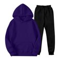 thumbnail image 3 of Men's Winter 2-Piece Set, Solid Color Long Sleeve Hooded Drawstring Sweatshirt and Sweatpants, Casual Lounge Wear For Cold Weather Comfort,Purple,M, 3 of 5
