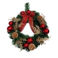 thumbnail image 3 of 12 Inch Small Artificial Pine Leaf Christmas Wreath, Pre-Decorated Holiday Wreath with Ornament Balls, Fabric Bows & Berry Clusters, Hanging Wreath for Narrow Front Door & Small Covered Porch Decor, 3 of 6