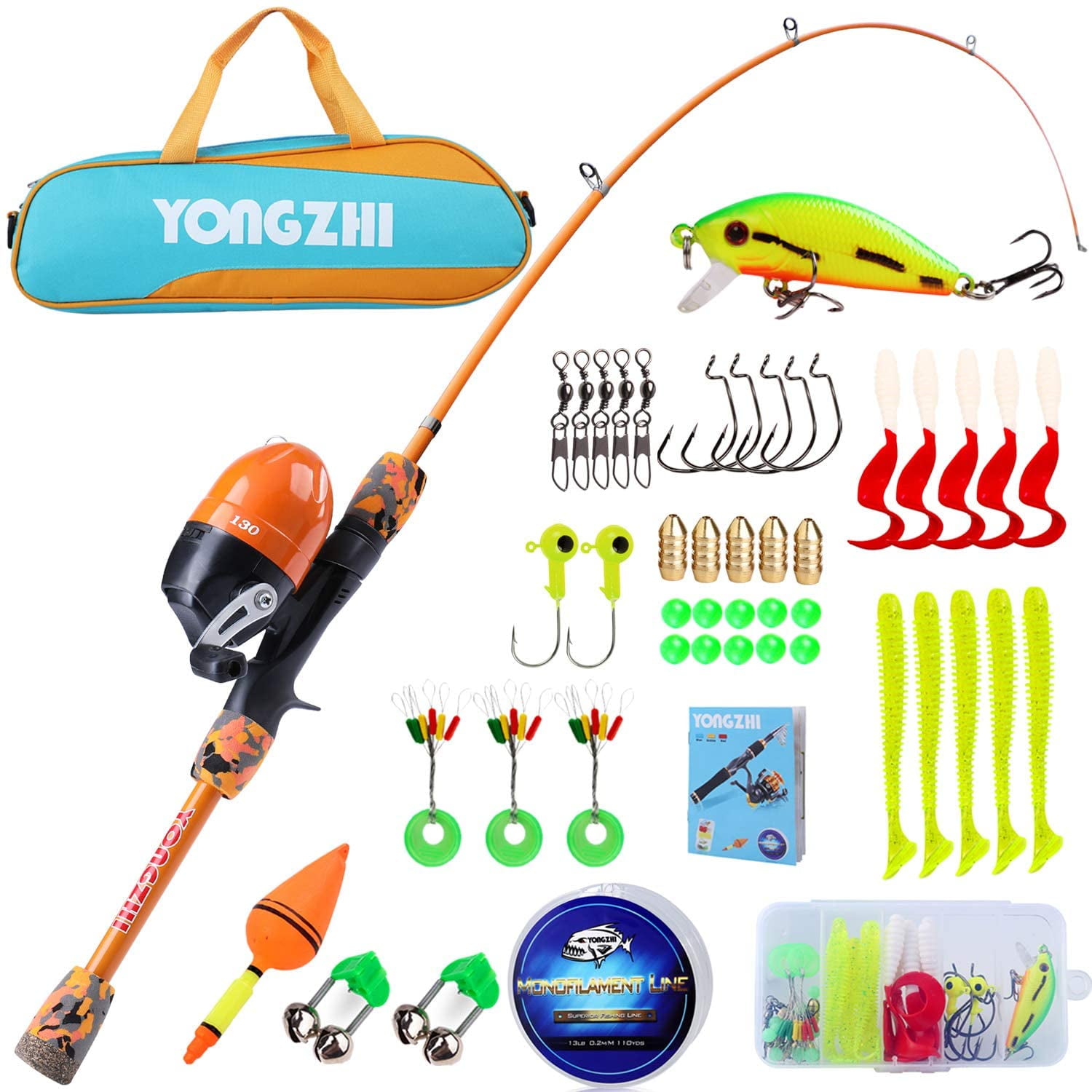YONGZHI Kids Fishing Pole with Spinning Reels,Telescopic Fishing Rod,Shoulder 