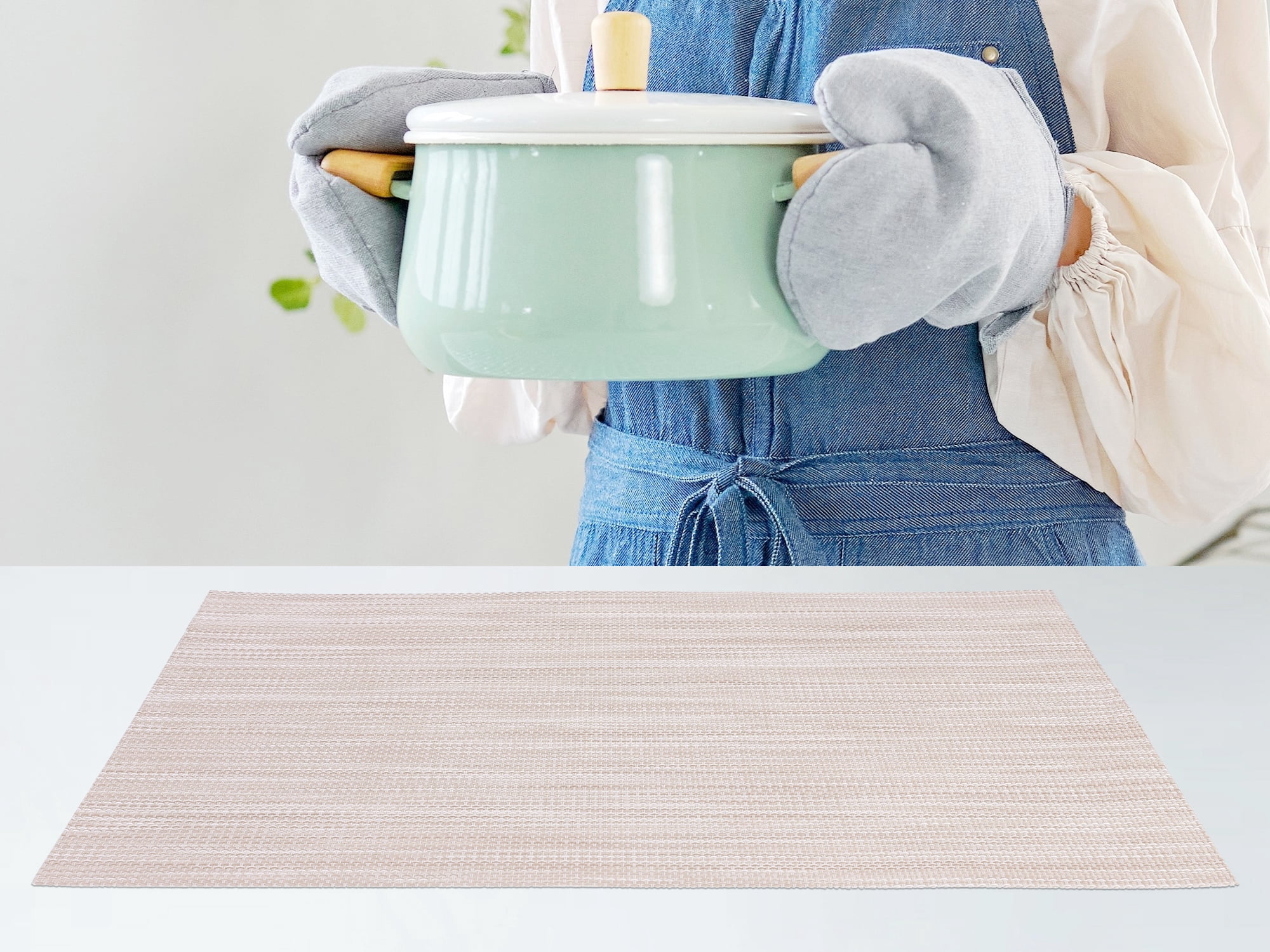 Unique Bargains 8 Pack Washable Placemats for Table Decor Wipeable Place Mat Beige 18x12in