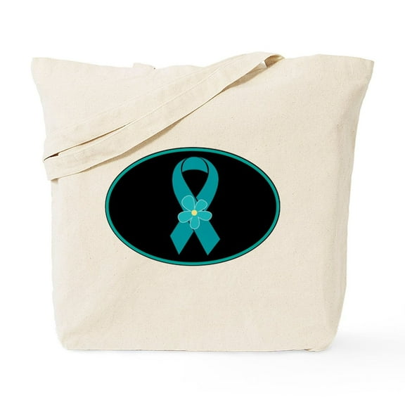 CafePress - Teal Awareness Ribbon Ovarian Cancer - Unisex Canvas Tote Bag, Beige, 1-Piece