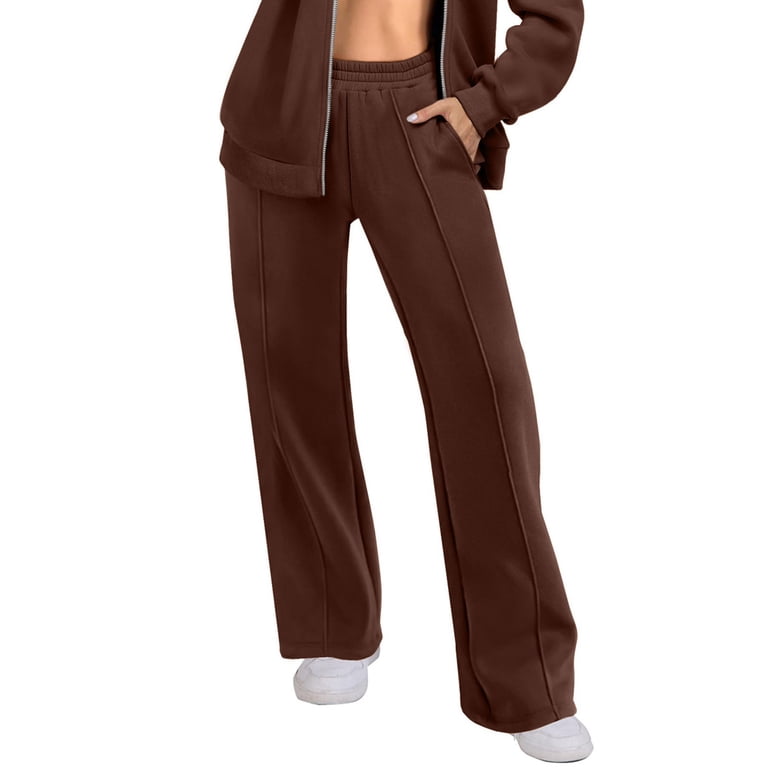LLYwey Fleece Lined Dress Pants for Women Ladies Fashion Trousers Full Pants  Casual Straight Solid Color Loose Casual Wide Leg Pants Sweatpants New Winter  Pants Coffee S - Walmart.com