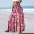 thumbnail image 6 of Women's Maxi Skirt Elastic High Waist A Line Pleated Tiered Flowy Boho Casual Beach Long Skirts, 6 of 9