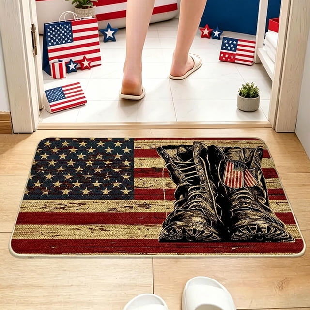 EGNMCR Bathroom Rugs, Rugs for Living Room, Area Rug Independence Day The US Floor Mat Patriotic Flag Patterns Foot Mat Patio Decorative Garden Flag Rugs Polyester Independence Day Floor Mats