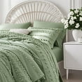 thumbnail image 2 of 7 Pieces Queen Comforter Set, Sage Green Tufted Boho Shabby Chic Bed in a Bag Comforter and Sheet Set, All Season Soft Microfiber Complete Bedding Set (Green, Queen), 2 of 7