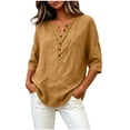 thumbnail image 2 of Women's Solid Short Sleeve Linen Blouse Button Neckline Shirt Summer Casual Top, 2 of 6