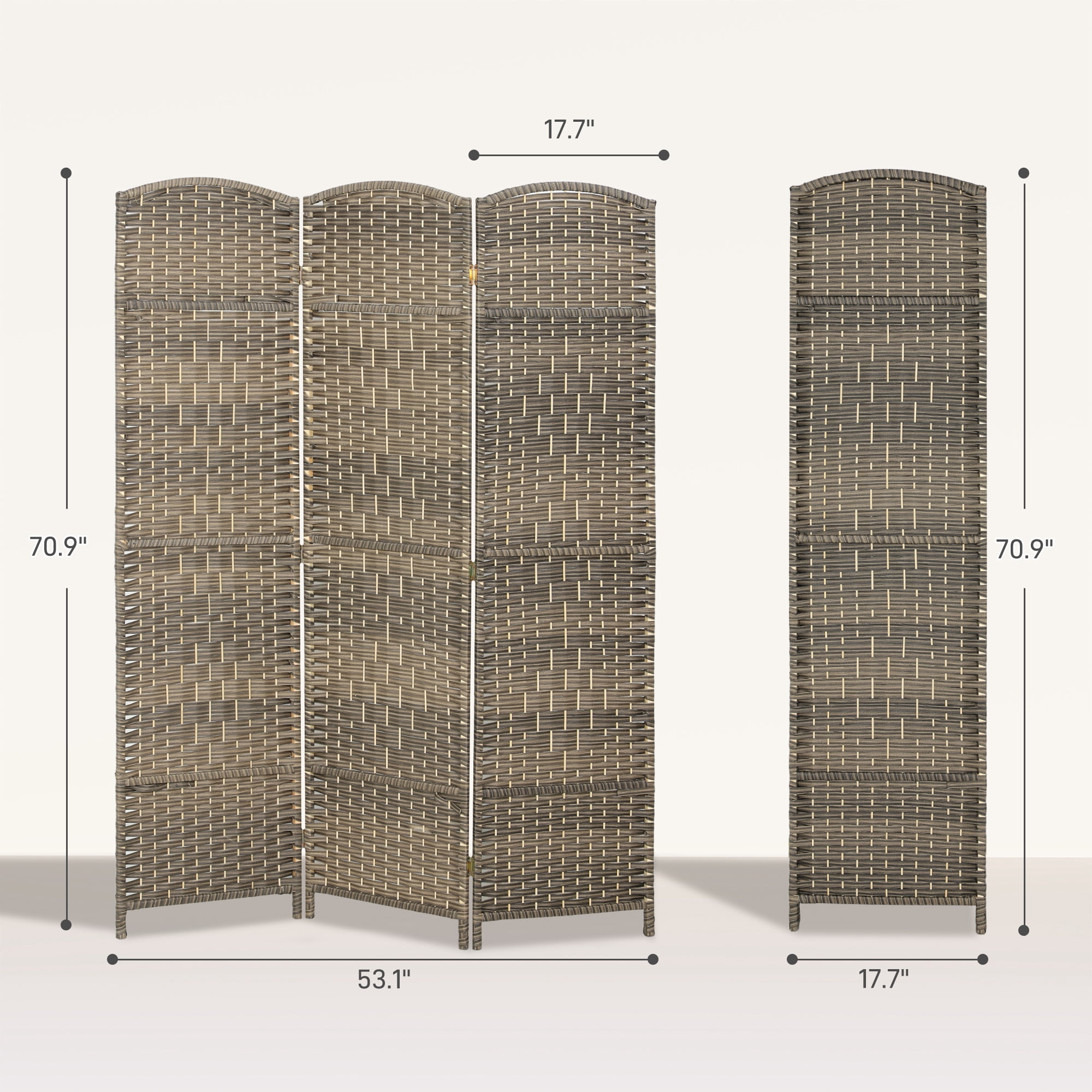 HOMCOM 3 Panel Room Divider, 6' Tall Folding Privacy Screen, Hand-Woven Freestanding Wood Partition for Home Office, Bedroom, Dark Rustic Oak