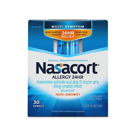 Nasacort 24HR Allergy Nasal Spray for Adults, Non-drowsy & Alcohol Free with Triamcinolone Acetonide, 30 Sprays, 0.23 fl.oz.