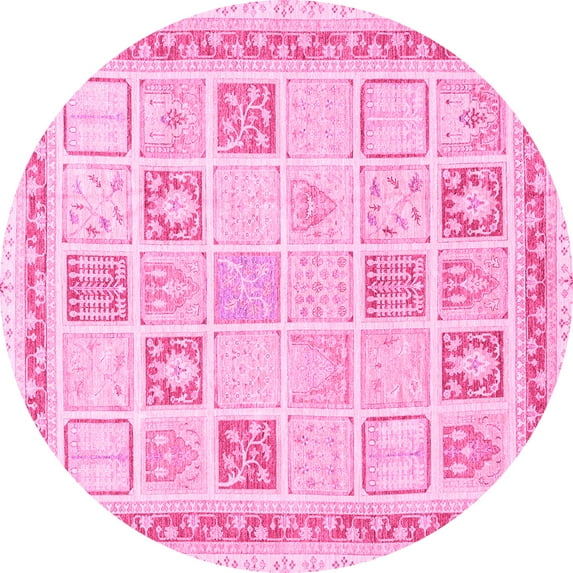 Ahgly Company Indoor Round Abstract Pink Modern Area Rugs, 5' Round