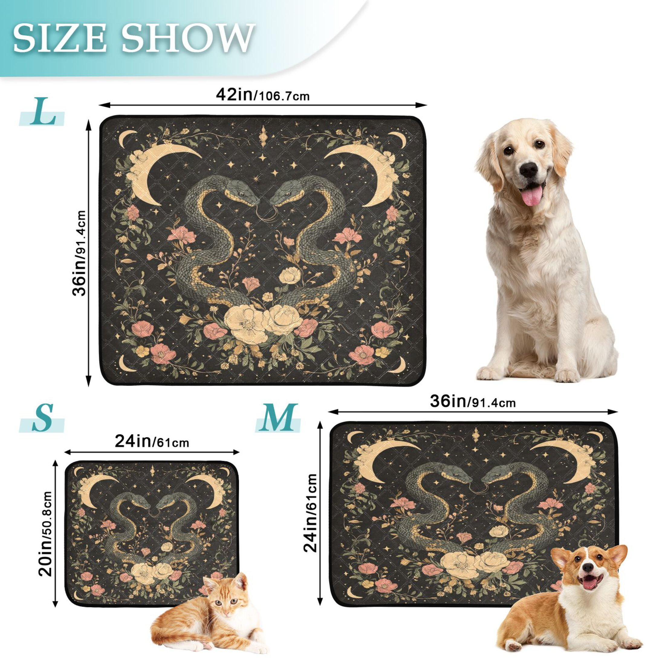 Qxltty Snakes Entwining Vines Cat litter Pads Pet Set of 2 Diaper Mats Center Anti-leakage Layer Absorbent Soft and Comfortable