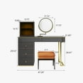 thumbnail image 6 of POVISON Mid-century Modern Makeup Vanity Table Set, LED Mirror, Tempered Glass Tabletop, 5 Drawers, Stool, Smoked Wood Veneer, 47.2", Easy Assembly, 6 of 8