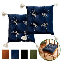 Fmxomd Square-Shaped Chair Cushions, Thick Dining Chair Pads with Ties and Removable, Machine-Washable Velvet Cover, 17" x 17", Set of 2, Blue