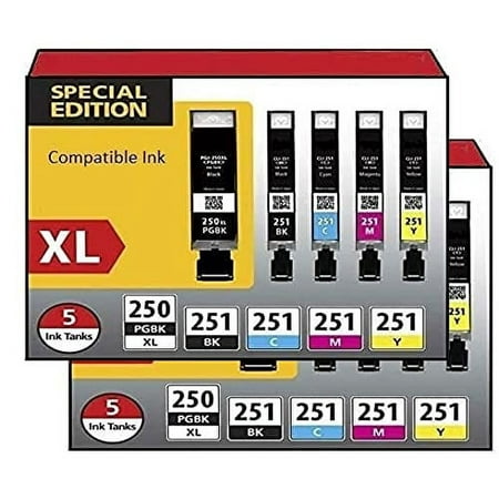 Inkjetsclub Compatible Replacement for Canon PGI250 XL & CLI251 XL Combo Pack Printer Ink Cartridges - Works Great with Canon PIXMA MX922, MG5520, MG7520 and More Printers (10 Pack Canon PGI 250 Ink)