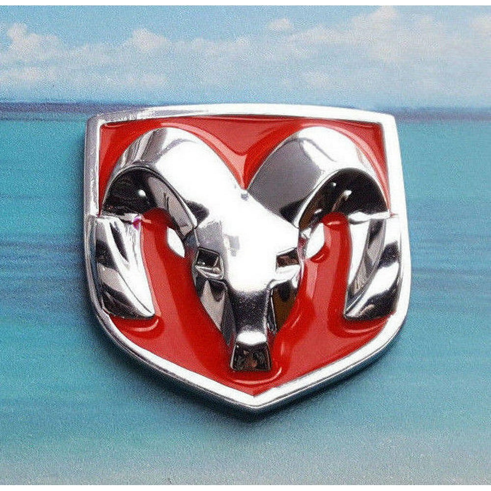 Red Chrome Dodge Ram Hood Head Style Emblem Side Fender Badge Decal
