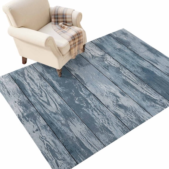 Deep Blue Planks Washable Area Rug 3 x 5 ft Rustic Vintage Country Weathered Wood Grain Soft Non‑Slip Rugs Stain Repellent Indoor Mats for Entry Foyer, Apartment Living Corner Dining Nook