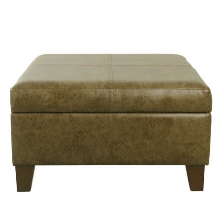 Luxury Large Square Storage Ottoman Distressed Brown - HomePop: Upholstered, Modern Style, 250lb Capacity