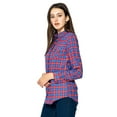 thumbnail image 2 of BodiLover, Women's, Warm Flannel Long Roll Up Sleeve Button Up Plaid Shirt, Blue Red, XL, 2 of 3