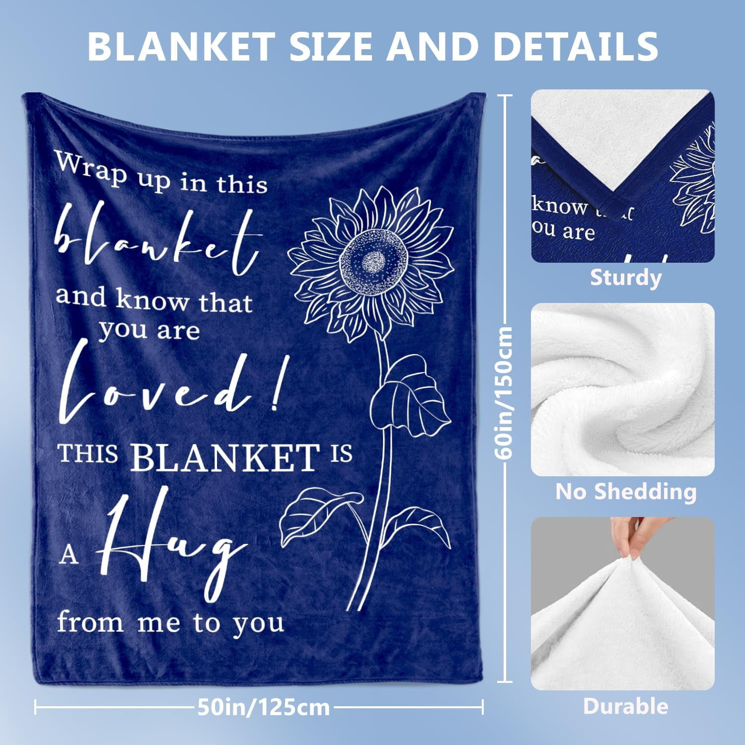 Get Well Gifts for Women After Surgery - Hug Blanket - Thinking of You Gift for Mom Friend Sister - Feel Better Inspirational Gifts for Women - Get Well Soon Gift - Purple Sunflower Blanket