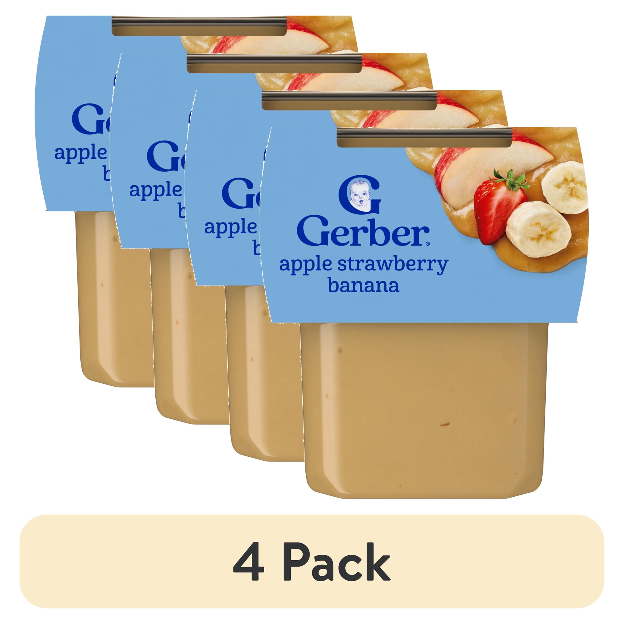 (4 pack) Gerber Stage 2 Baby Food Puree, Apple Strawberry Banana, 8 oz Tubs (2 Pack)
