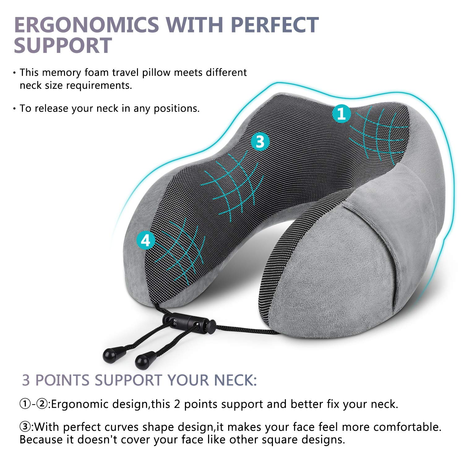 Travel Accessory 100/% Pure Memory Foam Pillow Hifye Memory Foam Travel Pillow Chin in Any Sitting Position Blue Neck Pillow for Pain Relief Sleeping Ideal for Men Women and Kids