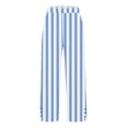 thumbnail image 6 of Titcea Linen Pants for Women, Striped Print Elastic Waist Button Decorations Beach Pants with Pockets, Loose Comfy Summer Casual Pants, 6 of 6
