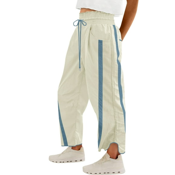BLVB Women’s Hiking Cargo Pants Lightweight Wide Leg Outdoor Travel Pants with Pockets High Waisted Drawstring Streetwear