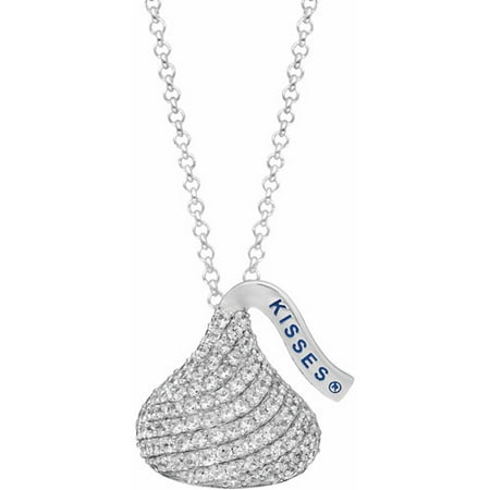 Hershey's Kisses Women's CZ Sterling Silver Medium Flat Back Pendant, 16 with 2 Extension
