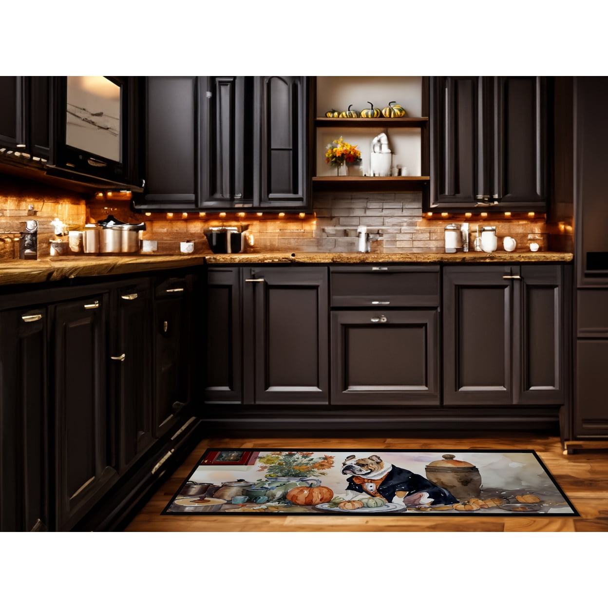 English Bulldog Fall Kitchen Pumpkins Runner Mat 28x58 58 in x 28 in