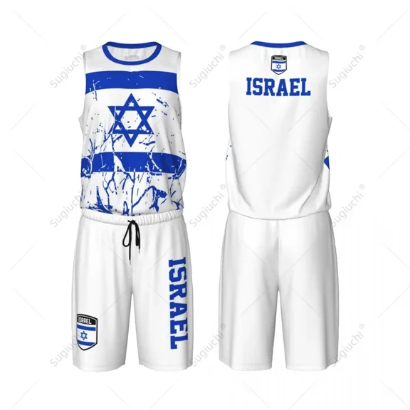 Team-up Israel Flag Grain Men Basketball Jersey Set Shirt & Pants Sleeveless Custom Name Nunber Exclusive