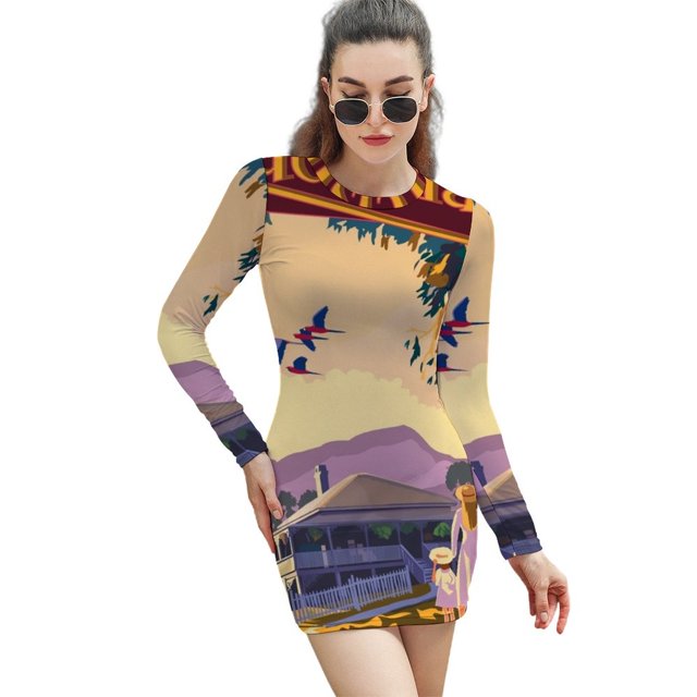 Robe Évasée de Maison avec sland, Robe Élégante à Col Carré, Mode Féminine Imprimée