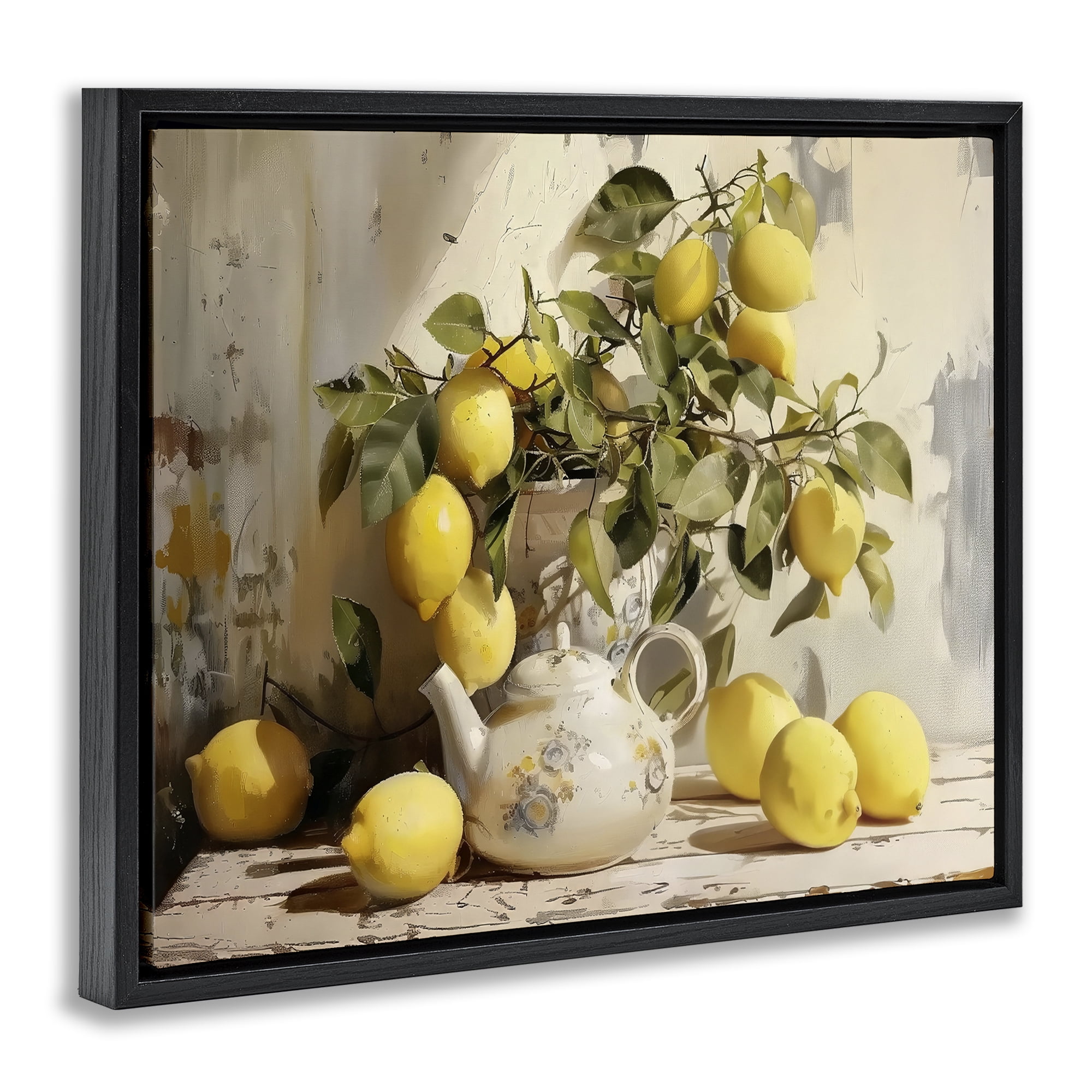 Stupell Industries Lemon Still Life with Teapot Black Framed Floater Canvas Wall Art, design by LSR Design Studio