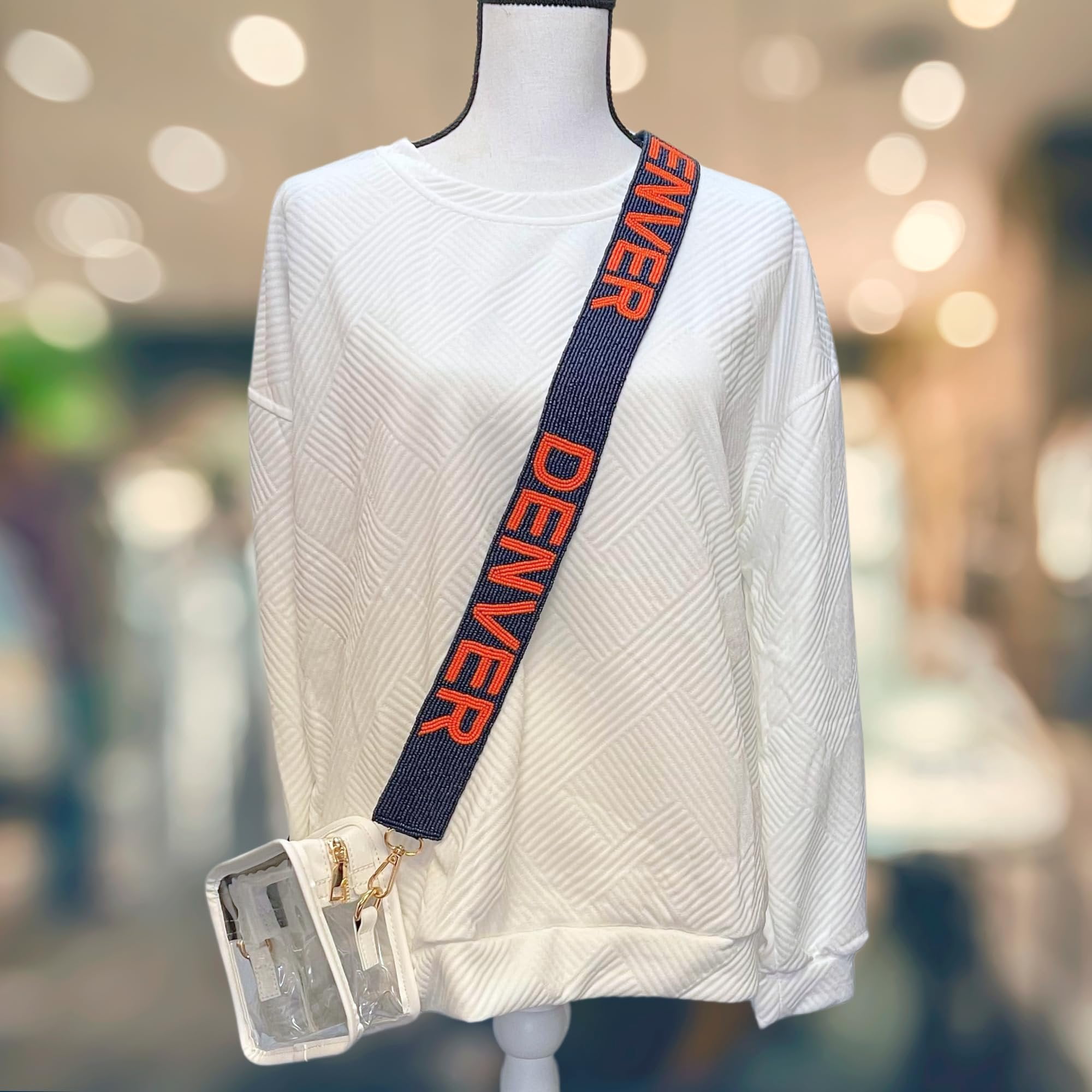 Lashicorn Denver Blue Beaded Purse Strap Orange Letters 49 Pro Football Stadium Approved Clear Bag Bronco Gold Hardware Sports College Colorado