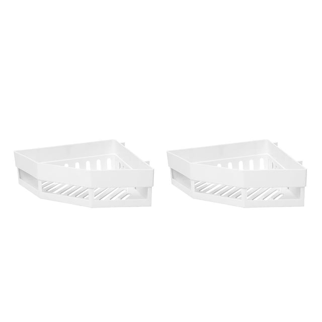 QualitChoice Bathroom Corner Shower Shelf Holder Self Adhesive Wall Mounted Storage Rack White 2Set