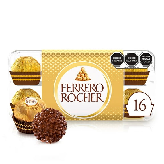 Chocolate Ferrero galleta cubierta con trocitos de avellanas y relleno cremoso 16 pzas de 12.5 g c/u